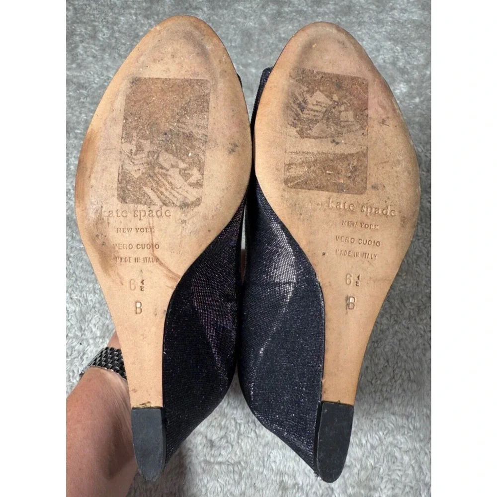 Kate Spade New York Radiant Black Glitter Peep Toe Wedge Heels Womens Size 6.5